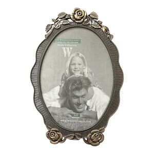 Vintage Oval Frame romantic Victorian rose silver Metal baroque 8x10 home decor